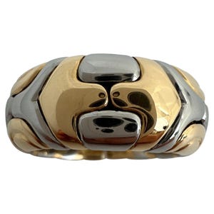 Very Rare Vintage Bvlgari Alveare 18k Yellow Gold & Steel Spring Wide Band Ring