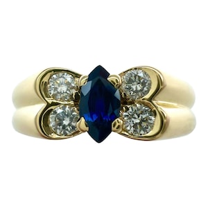 Vintage Van Cleef & Arpels Deep Blue Sapphire And Diamond Butterfly Marquise Ring