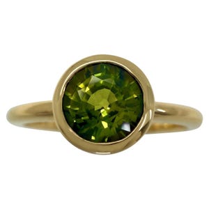 1.20ct Vivid Green Sapphire Round Cut 18k Yellow Gold Solitaire Bezel Set Ring