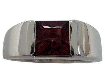 RARE Vintage Cartier Vivid Pink Purple Rhodolite Garnet 18k White Gold Tank Ring