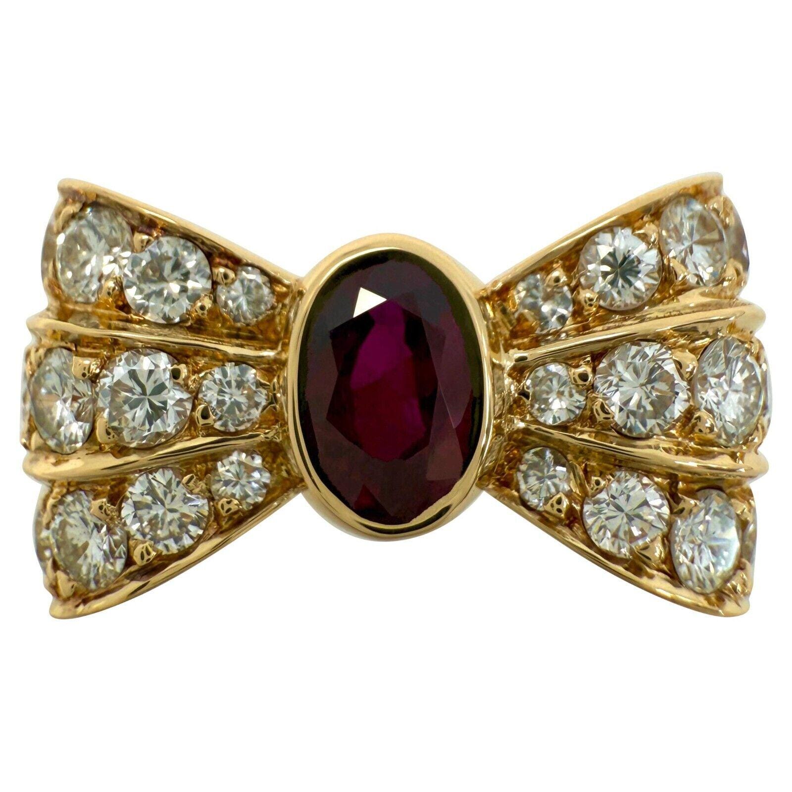 Bague En Or 18 Carats Noeud Sertie De Rubis Et Diamants - Taille 52 - Occasion