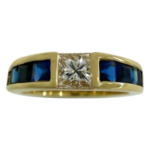 Vintage Tiffany & Co. Princess Cut Diamond And Sapphire 18k Yellow Gold Band Ring