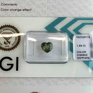 NATURAL 1.89ct COLOUR CHANGE blue green sapphire no heat heart cut igi certified