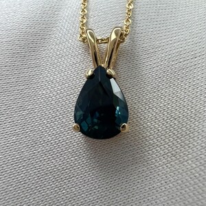 1.08ct IGI Certified Untreated Deep Green Blue Sapphire Pear Cut Gold Pendant