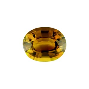 May include: A golden brown oval gemstone with a faceted cut.