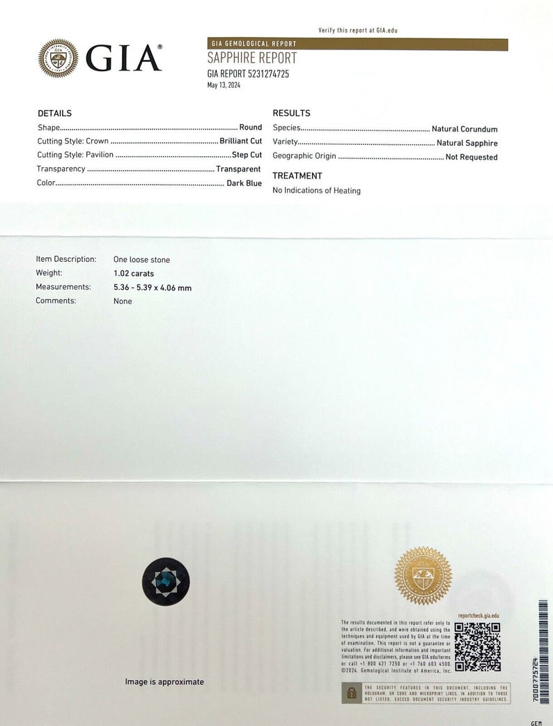 GIA CERTIFIED 1.02ct UNTREATED Dark Blue Sapphire Round Cut Untreated Loose Gem