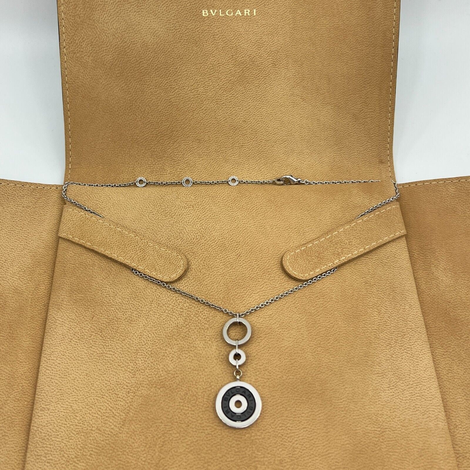 Bvlgari Bulgari Astrale Cerchi 18k White Gold Black Ceramic Circle Disc Necklace Etsy