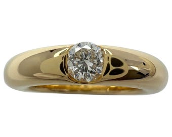Vintage Cartier Round Diamond Ellipse 18k Yellow Gold Solitaire Band Ring EU60
