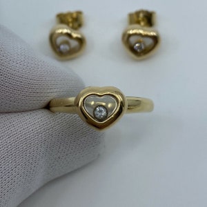 Vintage Chopard Happy Diamonds Icon 18k Yellow Gold Heart Ring and Earrings Set