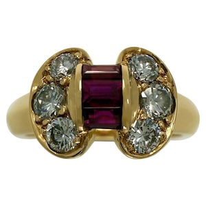 Rare Vintage Van Cleef & Arpels Diamond Celeste Ribbon Bow 18k Yellow Gold Ring