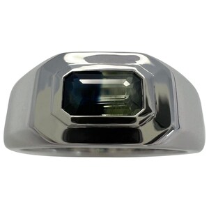 IGI Certified Bi Colour Blue Yellow Sapphire Emerald Cut 18k Gold East West Rin