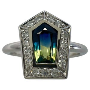 Certified Bi Colour Blue & Yellow Fancy Sapphire And Diamond 18k White Gold Ring