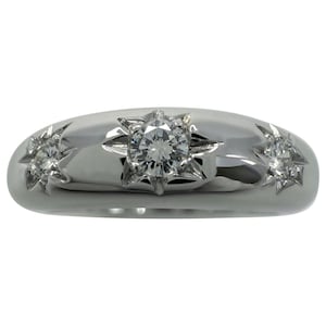 Rare Vintage Van Cleef & Arpels Diamond Three Stone 18k White Gold Ring