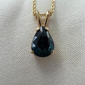 1.08ct IGI Certified Untreated Deep Green Blue Sapphire Pear Cut Gold Pendant