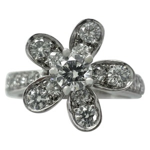 Rare Vintage Van Cleef & Arpels Socrate Diamond 18k White Gold Flower Ring Cert