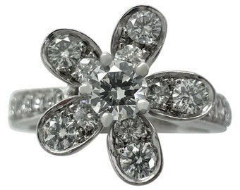 Certificado de anillo de flores de oro blanco de 18 k con diamantes Socrate de Van Cleef & Arpels vintage raro