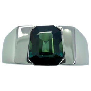 IGI Certified 1.48ct Blue Green No Heat Sapphire Fancy Platinum Signet Band Ring