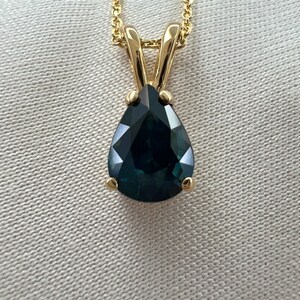 1.08ct IGI Certified Untreated Deep Green Blue Sapphire Pear Cut Gold Pendant