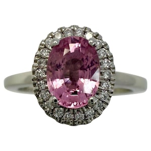 1.32ct Oval Cut Vivid Pink Mahenge Spinel & Diamond Platinum Halo Cluster Ring