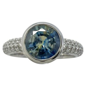 1.52ct Parti Bi Colour Round Blue Yellow Sapphire & Diamond 18k White Gold Ring