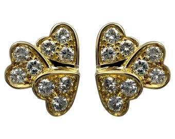 Rare Vintage Van Cleef & Arpels Round Diamond Heart Shape Earring Studs