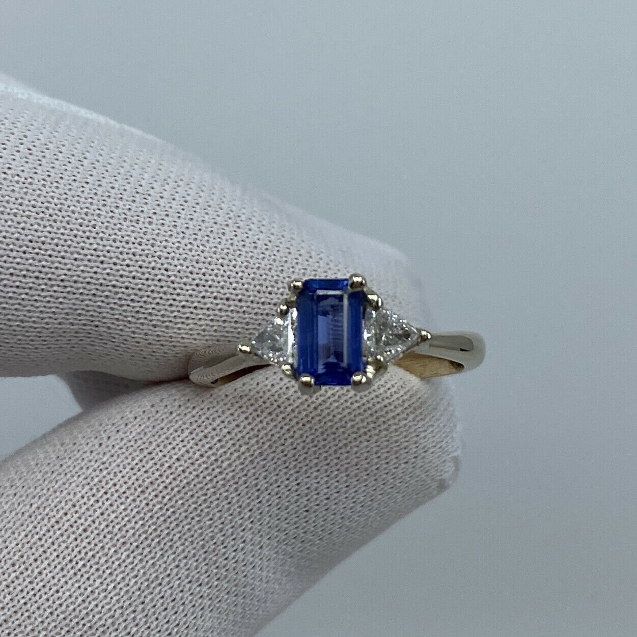 Ceylon Blue Sapphire and Diamond Trillion 3 Stone 18k White | Etsy