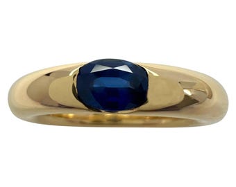 Vintage Cartier Blue Sapphire Oval Ellipse 18k Yellow Gold Solitaire Ring 47