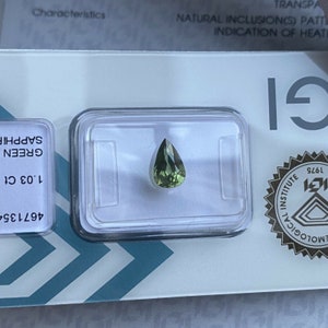 NATURAL 1.03ct Green Blue Sapphire IGI CERTIFIED Pear Cut Loose Gem