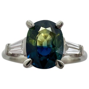 RARE GIA Certified 1.35ct Australian Bi Color Sapphire And Diamond Platinum Ring