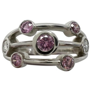 IGI Certified Fancy Pink & White Diamond 18k White Gold Raindance Bubble Ring