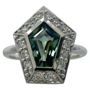 GIA Certified 1.35ct Untreated Sapphire Green Blue & Diamond 18k White Gold Ring