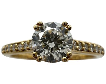 Fine Natural Round Cut White Diamond 18k Yellow Gold Solitaire Accent Ring