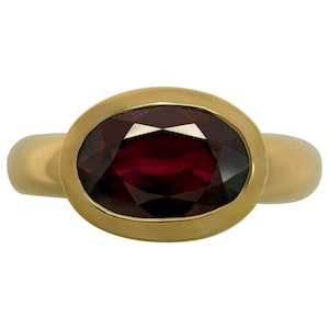 GIA Certified 1.22ct Untreated Deep Red Ruby 18k Yellow Gold Oval East West Ring