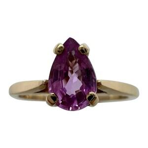 CERTIFIED Natural UNTREATED Sapphire Pear Cut Pink Purple Gold Solitaire Ring