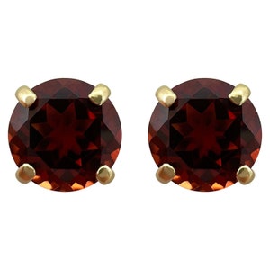 Vivid Red Almandine Rhodolite Garnet 9k Yellow Gold Round Cut Stud Earrings 5mm