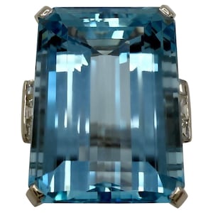 15.21ct Fine Santa Maria Blue Emerald Cut Aquamarine And Diamond Platinum Ring