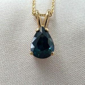 1.08ct IGI Certified Untreated Deep Green Blue Sapphire Pear Cut Gold Pendant