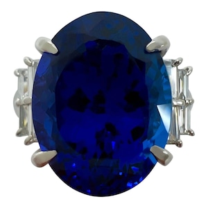 13.18ct Natural Vivid Violet Blue AAA+ Tanzanite Oval Cut Diamond Cocktail Ring