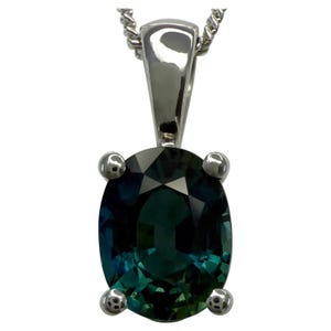 1.00 Carat Teal Blue Sapphire Platinum Oval Cut Solitaire Pendant Necklace VVS