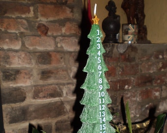Luxury Danish Hand made Christmas tree Advent Candle, Countdown to Christmas, 100 per cent stearin, organic plant wax