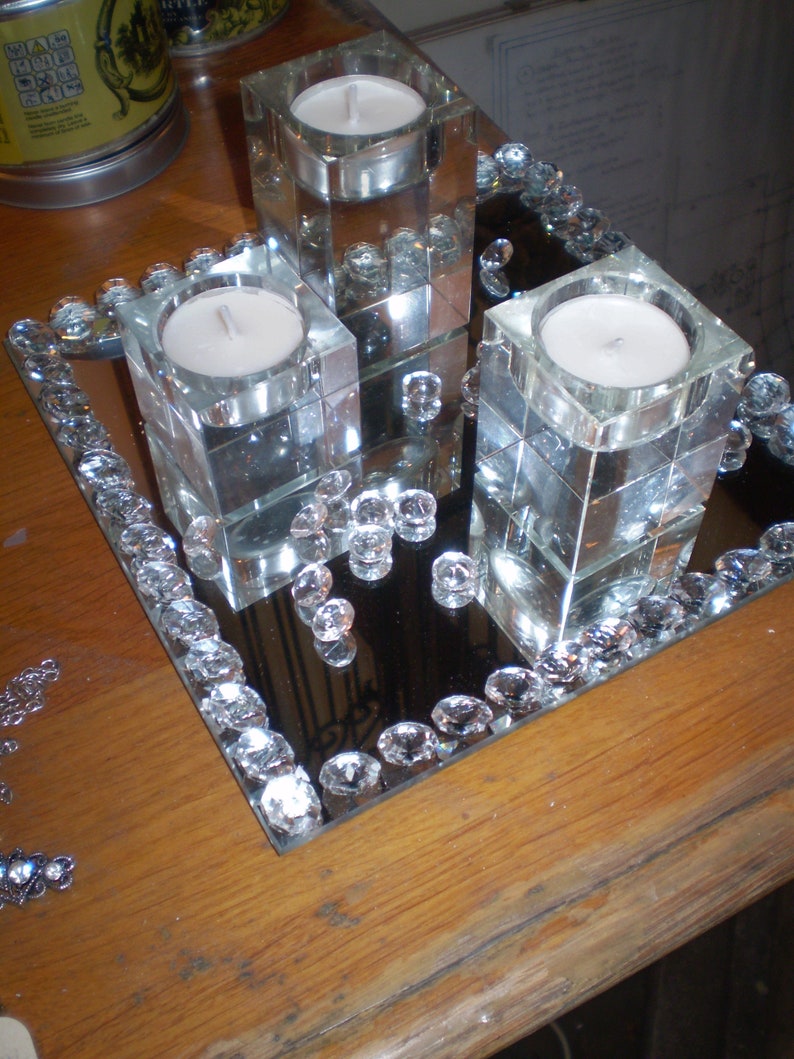 Danish Romantic Crystal Mirror 3 Tea Lite Holder,Just Beautiful as it reflects the candle light.