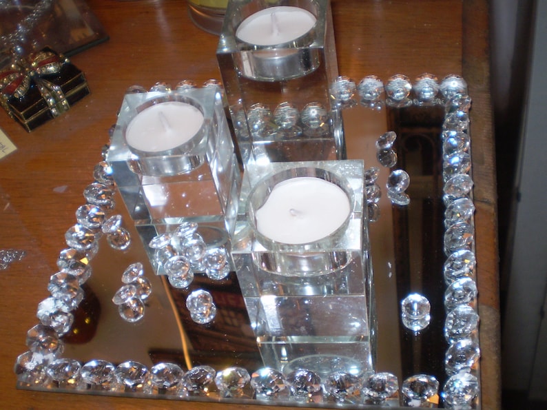 Danish Romantic Crystal Mirror 3 Tea Lite Holder,Just Beautiful as it reflects the candle light.