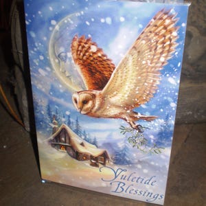 Traditional English Christmas Yuletide Mistletoe Owl New Age Card,Eco Friendly,Recycled Paper,.