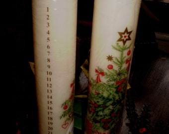 Danish Luxury Advent Calendar Pillar Candle, Retro Style Christmas Tree Design ,Slow Burning, 100% Organic Natural plant Wax,,Scandinavian.