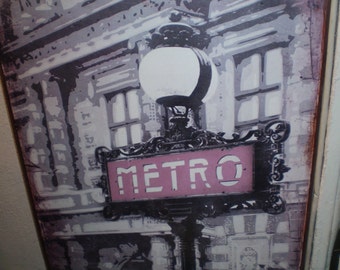 French Paris Metro Metal Wall Hanging Sign, Subway, Underground. Design 1, Home or Garden