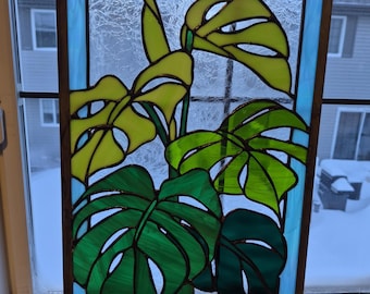 Monsterra stained glass panel