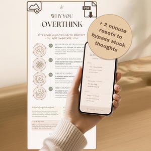 Hoja de trabajo para reiniciar el pensamiento excesivo, tarjeta de escritorio para la ansiedad y el TDAH, herramienta del sistema nervioso somático (PDF)