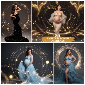 Bokeh Light Overlays, Gold Maternity Rings Circle Overlays, Maternity Light Ring Star Heart, Shine Ring Light Maternity Backdrop Digital
