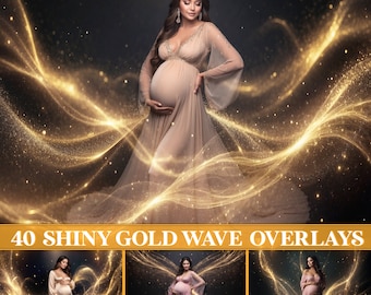 Shiny Gold Wave Maternity Overlays, Gold Glitter Backgrounds, Maternity Digital Backdrops, Gold Light Shine Particles, Gold Dust Overlays