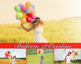 50 Balloons overlays, balloon photo overlay, festive overlays, holiday, colorful balloon, birthday overlay,  photoshop overlays, DOWNLOAD